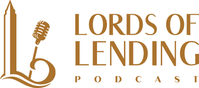 Lords of Lending Podcast logo — stylized capital building column representing business financing and trust with a microphone